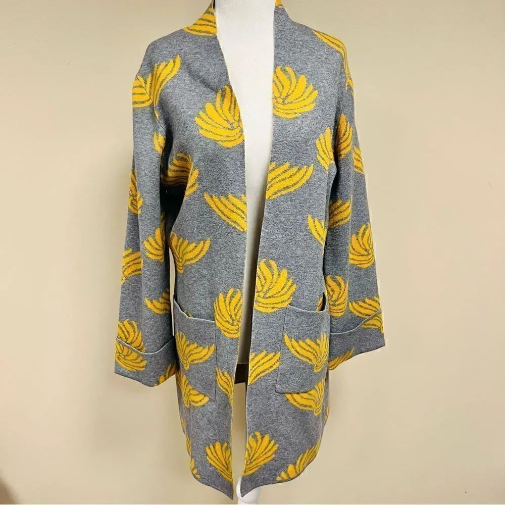 Alison Sheri grey cardigan with yellow print size S/P